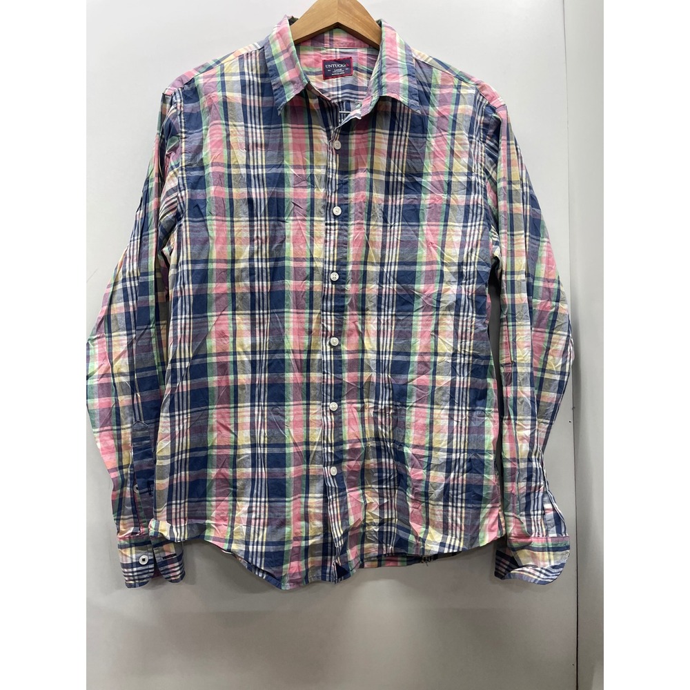 UNTUCKit Mens Large Plaid Button Down Shirt Pink Blue Green Cotton Long Sleeve